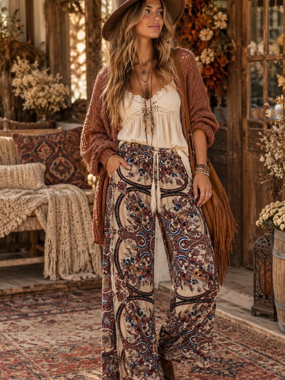 Angie Boho Print Wide Leg Pants